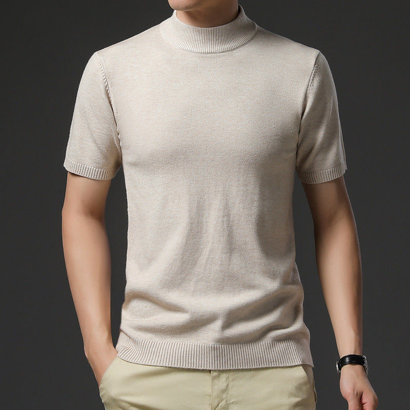 Herren elegantes Kurzarm-Pullover mit hochgeschlossenem Kragen Echoarchiv