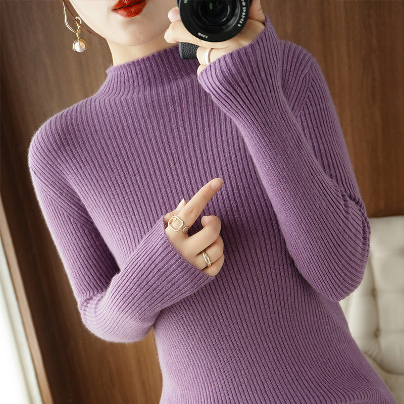 Damen Körperbetonter Rippenstrick-Rollkragenpullover mit Stretch-Effekt Echoarchiv