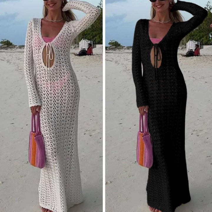 Damen Elegantes gehäkeltes Strandkleid mit tiefem V-Ausschnitt und luftiger Struktur Echo Archiv