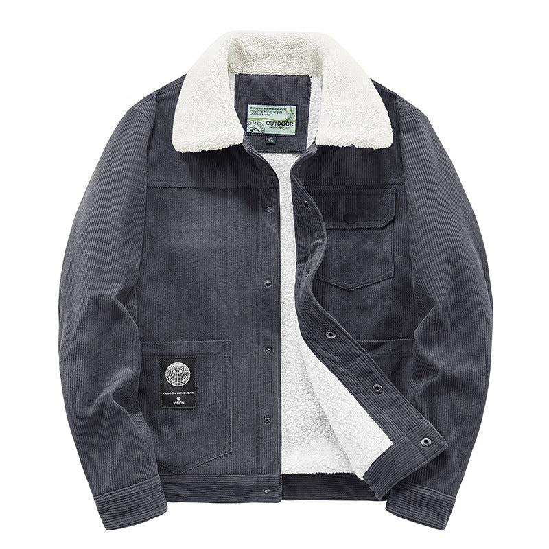 Herren Cordjacke mit Teddyfutter und Druckknopfleiste – Taviero