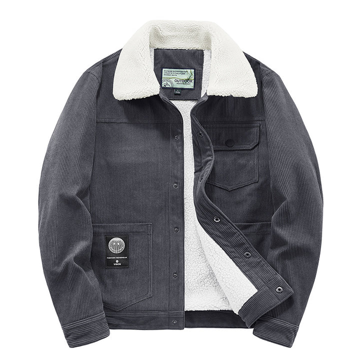 Herren Cordjacke mit Teddyfutter und Druckknopfleiste – Taviero