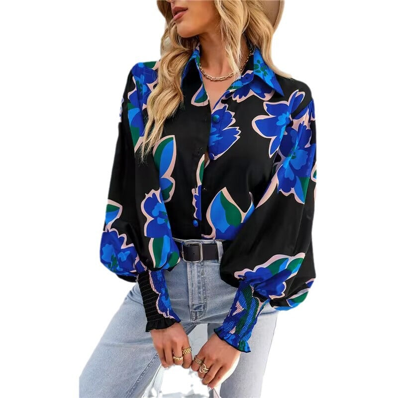 Damen nan lockere Hemdbluse mit Ballonärmeln und gerafften Bündchen Echo Archiv