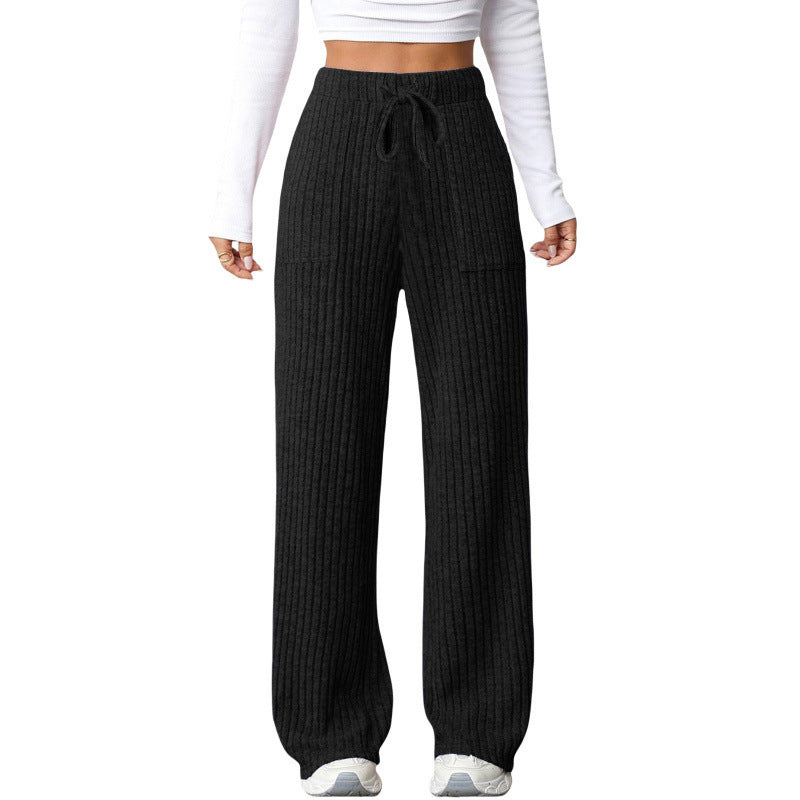 Damen Weite Rippstrick-Loungebundhose mit Tunnelzug und aufgesetzten Taschen Echo Archiv