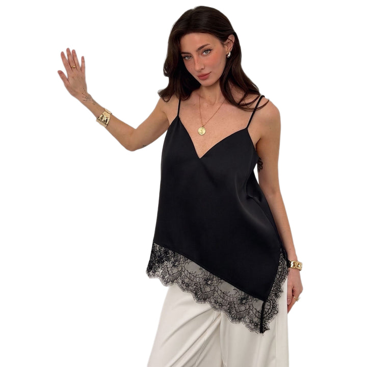 Damen Spitzen-Top mit elegantem V-Ausschnitt und zarter Raffung Echo Archiv