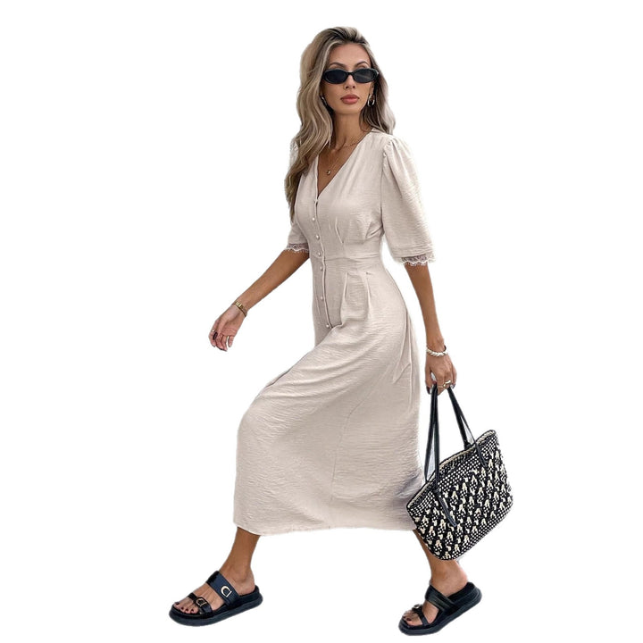Damen Midi-Kleid mit Knopfdetails und femininen Puffärmeln Echo Archiv