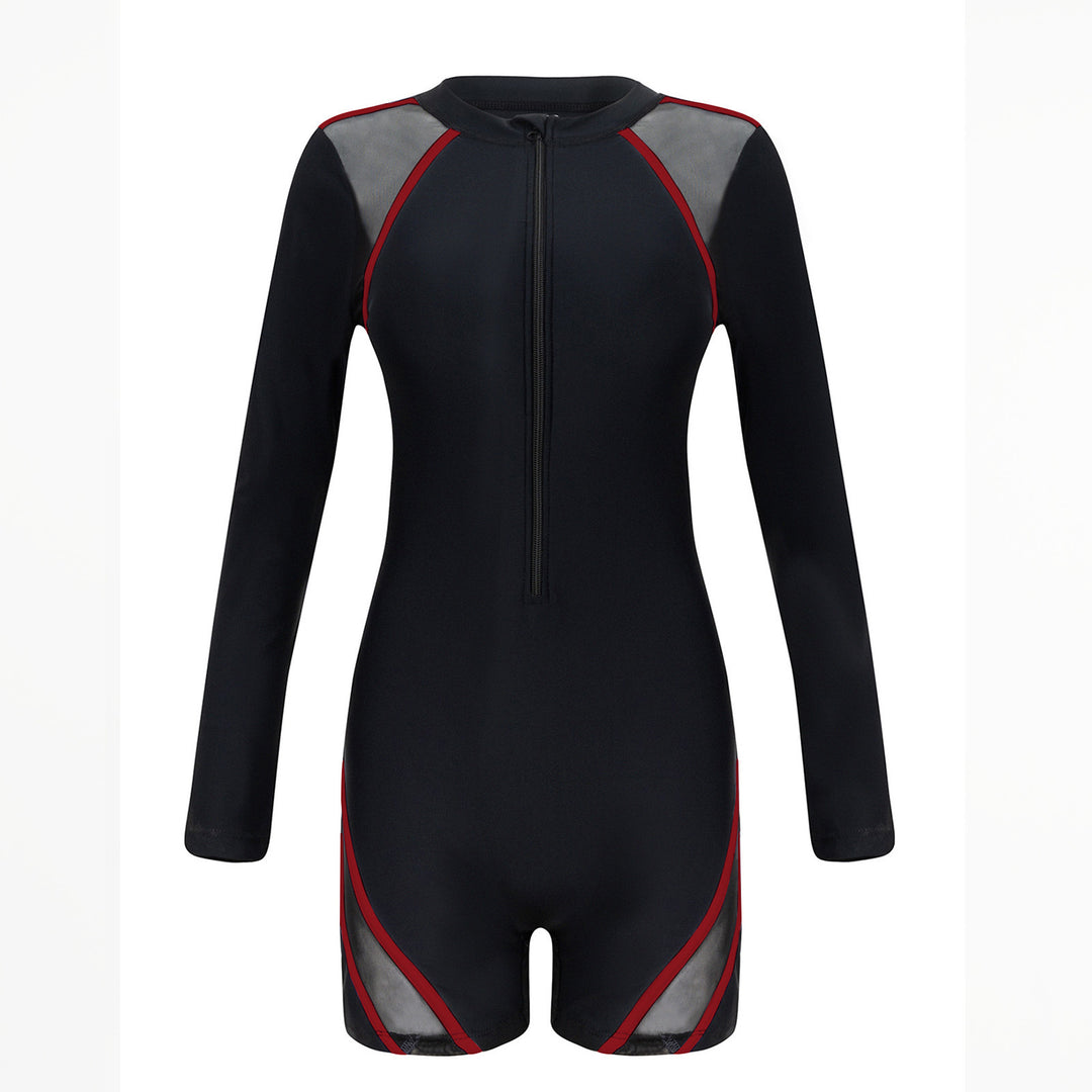 Damen Sportlicher Langarm-Schwimmanzug mit atmungsaktiven Netz Einsätzen Echo Archiv