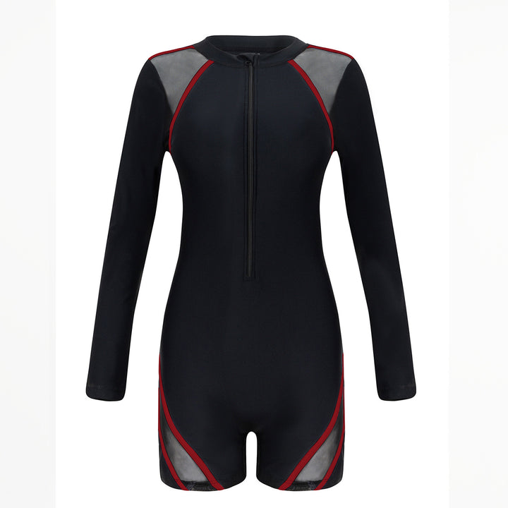 Damen Sportlicher Langarm-Schwimmanzug mit atmungsaktiven Netz Einsätzen Echo Archiv