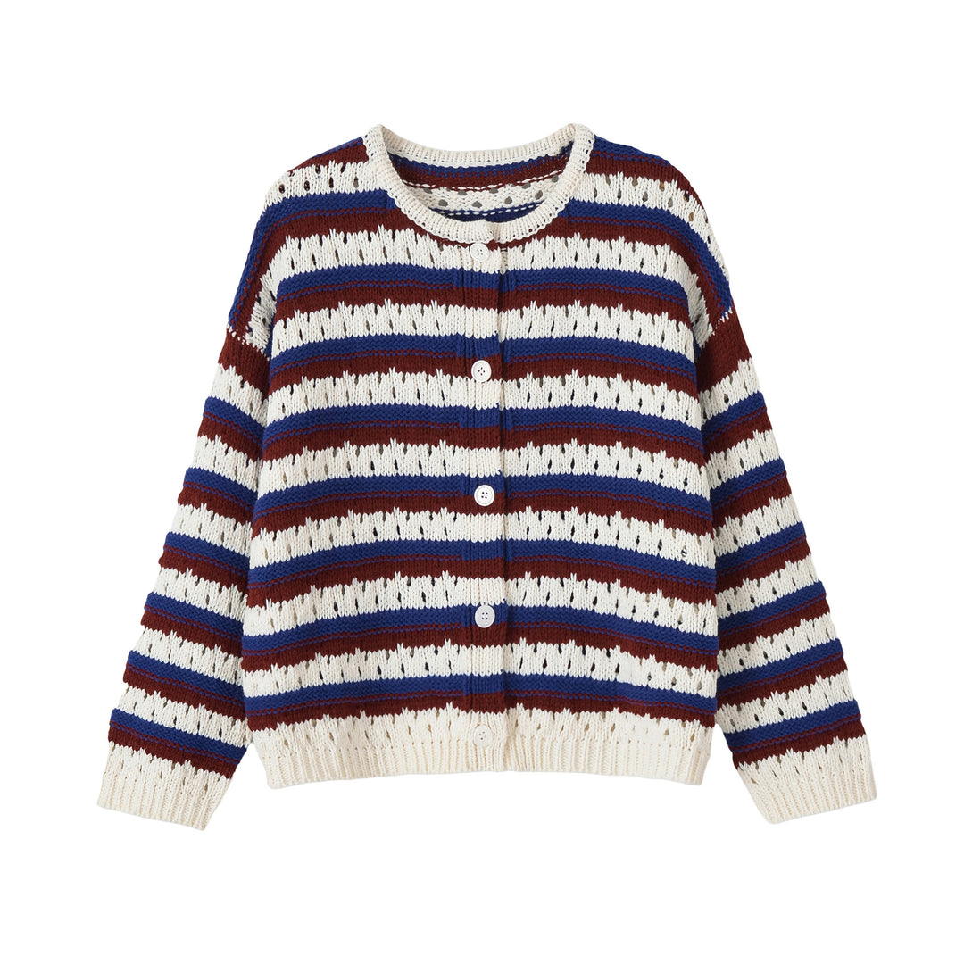 Damen Gestrickte Cropped‑Strickjacke mit Lochmuster und Knopfleiste Echoarchiv