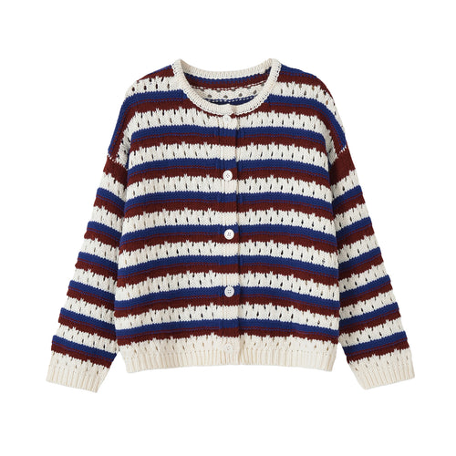 Damen Gestrickte Cropped‑Strickjacke mit Lochmuster und Knopfleiste Echoarchiv