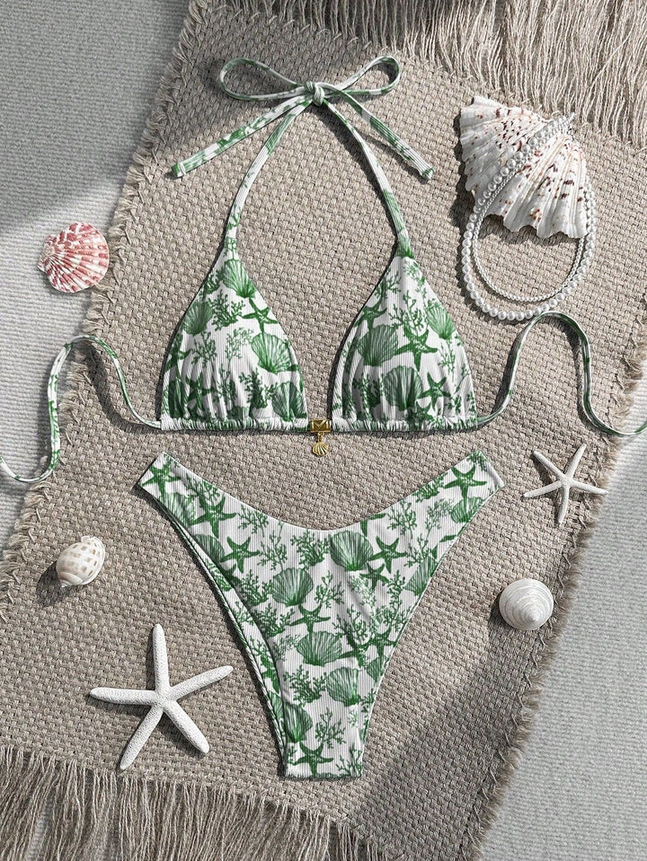 Damen Triangel-Bikini mit maritimem Korallenmuster Echo Archiv