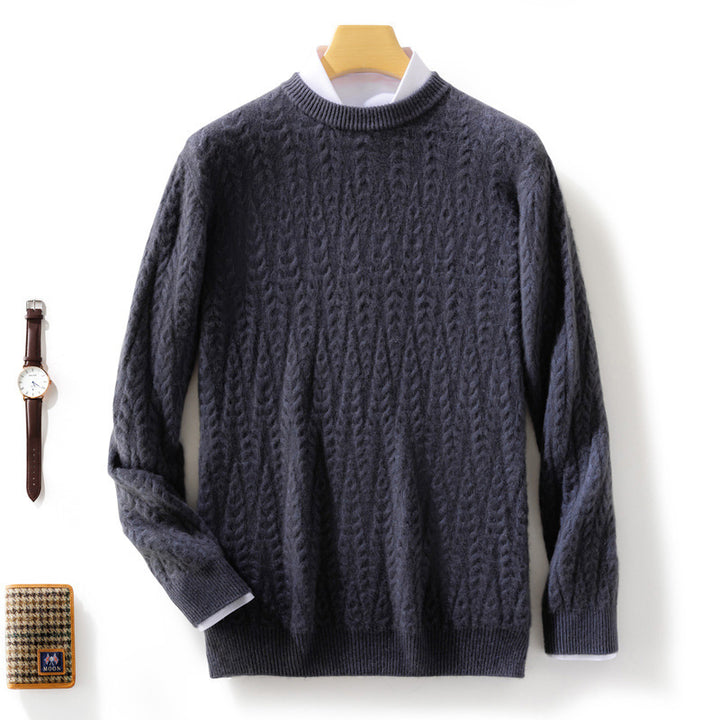 Herren gehobener Zopfstrickpullover mit Rundhals und Merino‑Mischung Echoarchiv