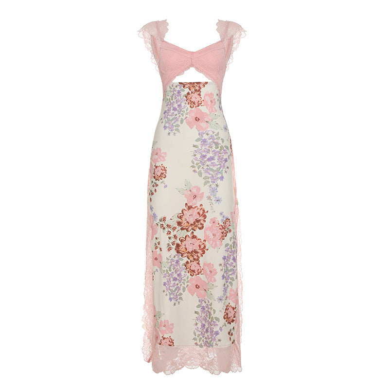 Damen Elegantes Blumenkleid mit Spitzenakzenten Echo Archiv