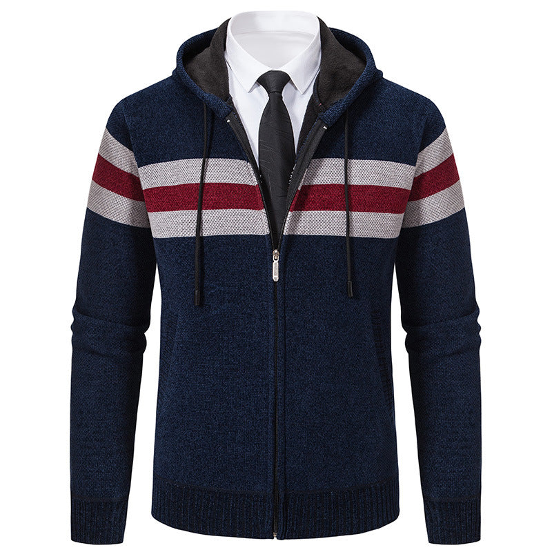 Herren Gestrickte Kapuzen-Strickjacke mit Kontraststreifen und Reißverschluss Echo Archiv