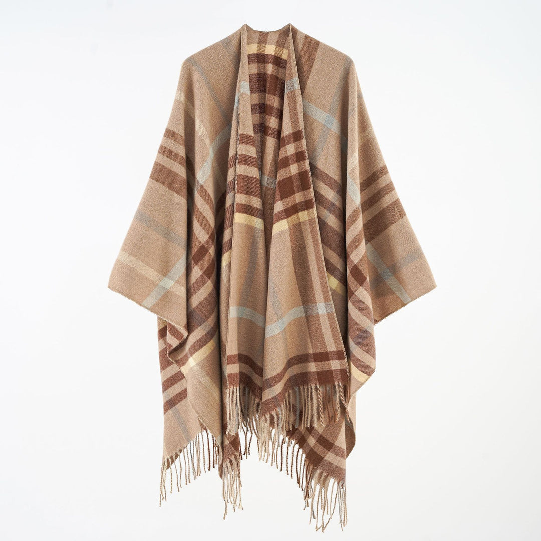 Damen Multifunktionaler Plaid-Poncho mit Kaschmir‑Touch und Fransensaum Echo Archiv
