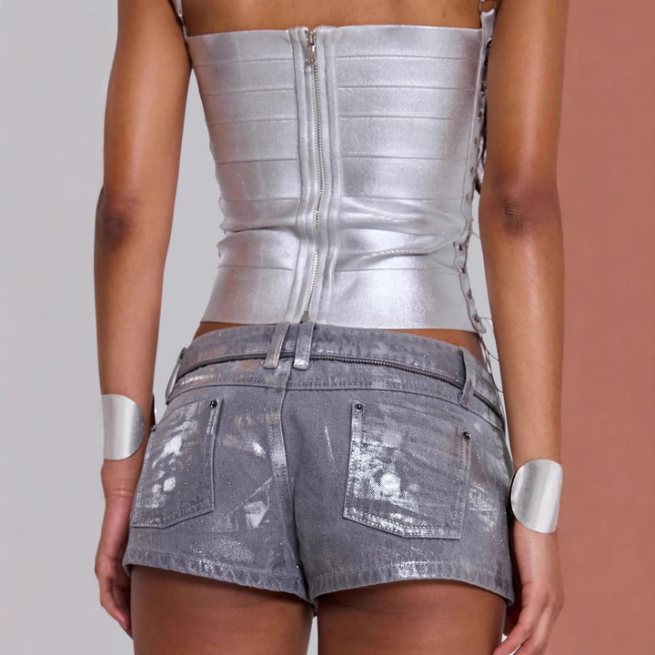 Damen Glänzendes Tanktop mit seitlichen Schnürdetails Echo Archiv