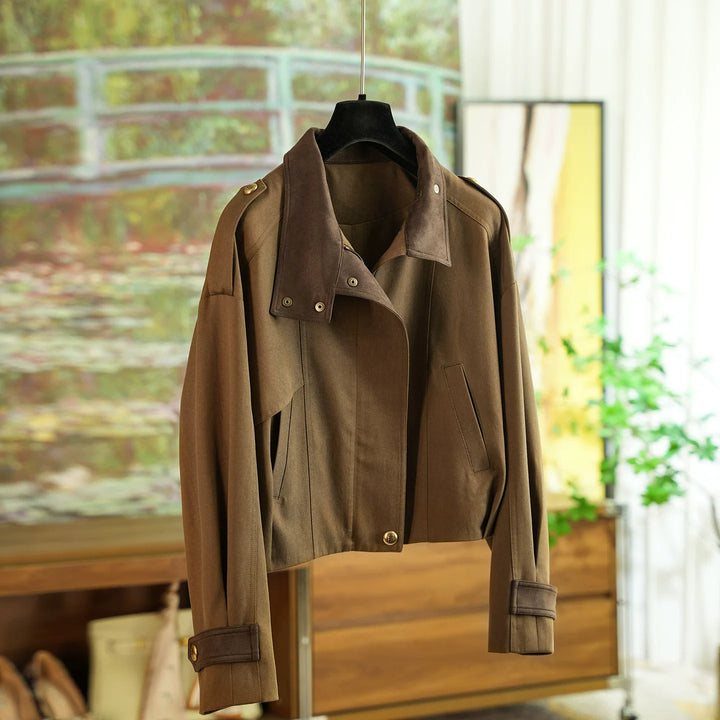 Damen Modische und elegante Kurzjacke mit samtigem Kragen Echoarchiv