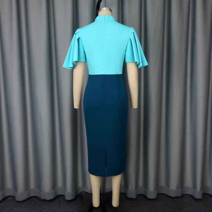 Damen figurbetontes Kleid mit eleganter Stehkragen und kunstvollen Puffärmeln Echo Archiv