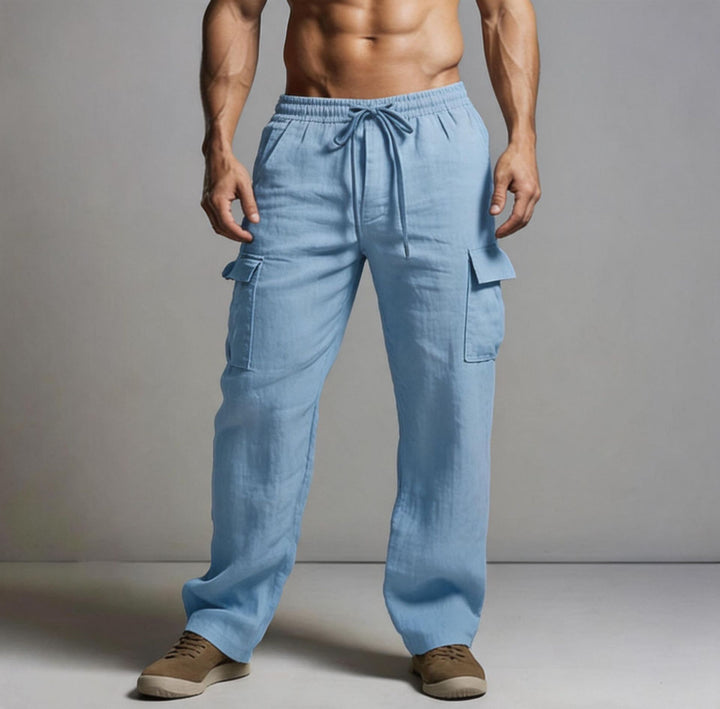 Herren leichte Leinen Cargohose mit elastischem Bund und großen Seitentaschen – Bravaro