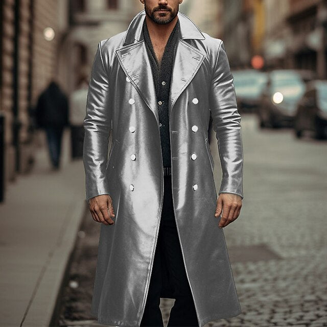 Herren Eleganter Ledermantel mit doppelter Knopfleiste und modernem Schnitt Echoarchiv
