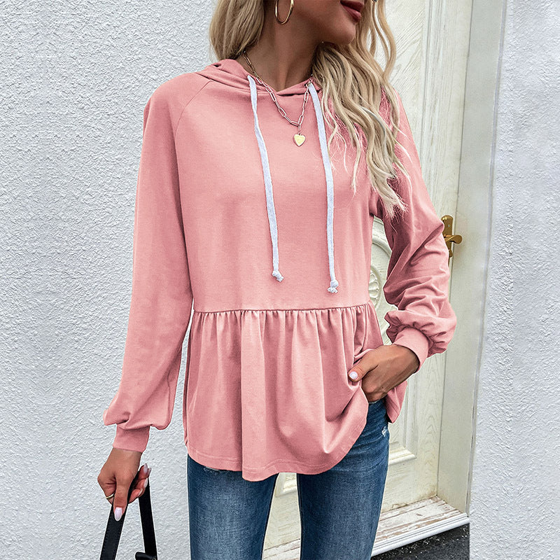 Damen Kapuzen-Sweatshirt mit geraffter Taillenstufe und Babydoll-Silhouette Echoarchiv