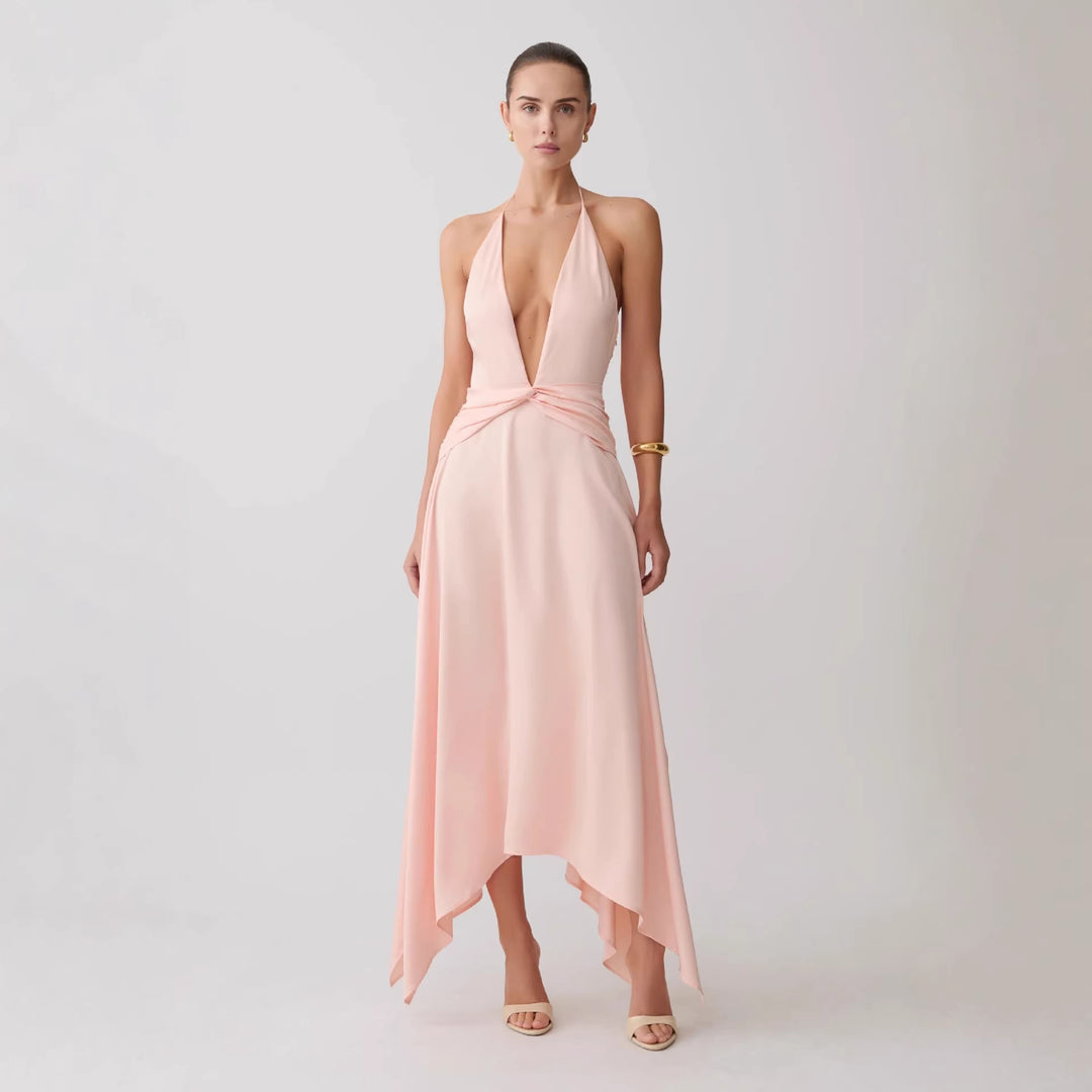 Damen Elegantes Wickelkleid mit tiefem V-Ausschnitt und asymmetrischem Saum Echo Archiv