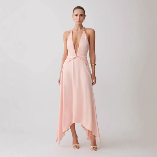 Damen Elegantes Wickelkleid mit tiefem V-Ausschnitt und asymmetrischem Saum Echo Archiv