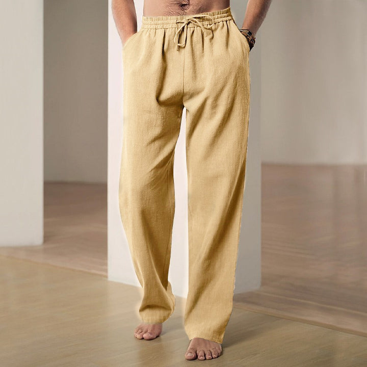 Herren komfortable Leinen-Loungehose mit extra weitem Bein, verstellbarem Kordelbund und atmungsaktiver Sommerqualität – Sorevano