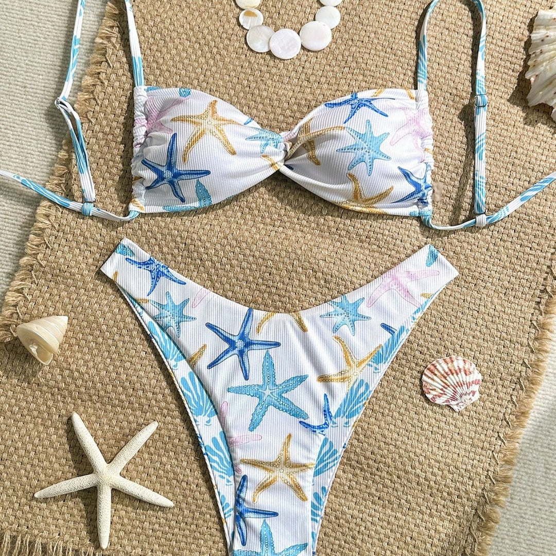 Damen Triangel-Bikini mit maritimem Sternenmuster und raffinierten Trägern Echo Archiv