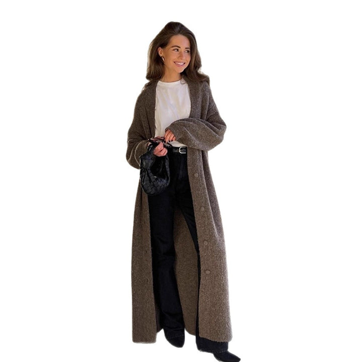 Damen Maxilanger Strickmantel in Mohairoptik mit verdeckter Knopfleiste und weiter Silhouette Echoarchiv