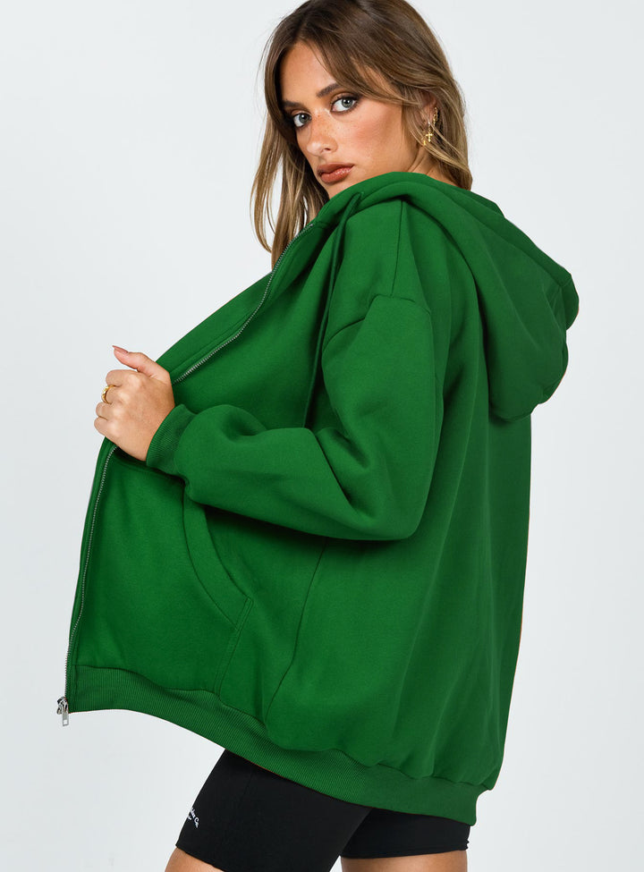 Damen nan lässige Zip-Hoodie-Jacke im Boxy-Cut mit überschnittener Schulter, verdecktem Tunnelzug und großen Kängurutaschen Echo Archiv