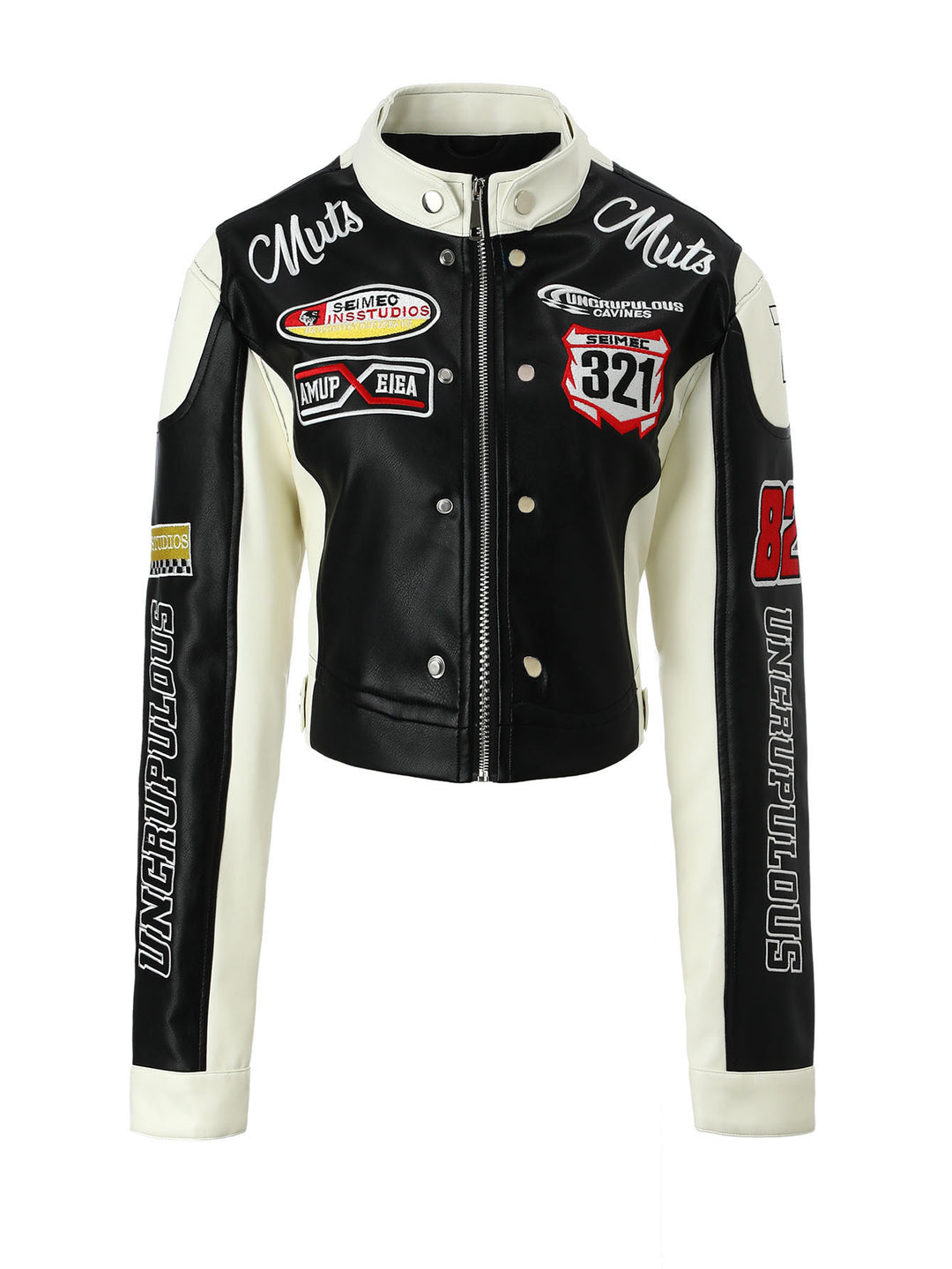 Damen Trendige Bikerjacke mit aufgestickten Patches Echo Archiv