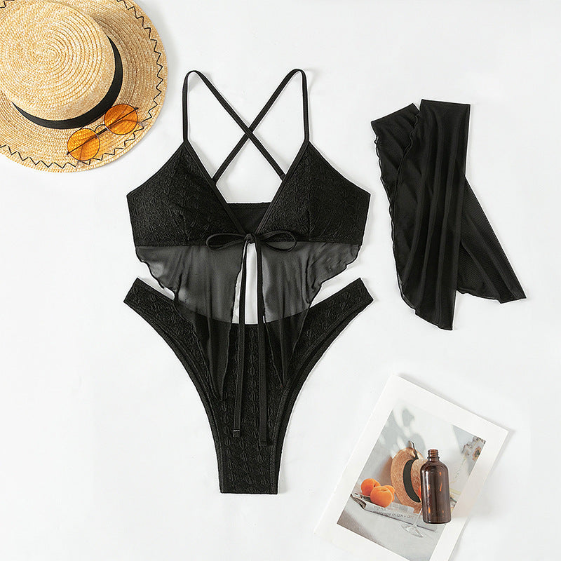 Damen Triangel-Bikini mit transparentem Spitzenoberteil und raffinierten Ärmeln Echo Archiv