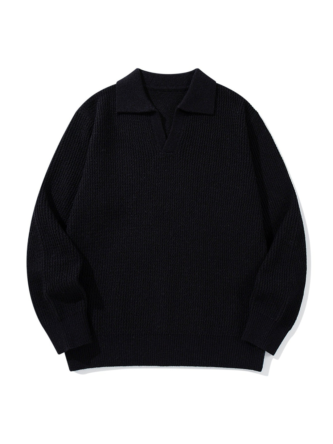 Herren Grobgestrickter Polokragen-Pullover mit V‑Ausschnitt und Rippenbündchen Echoarchiv