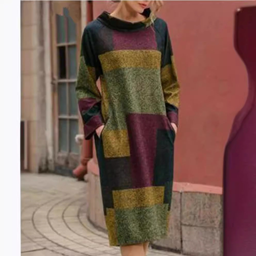 Damen Oversized Kleid mit geometrischem Patchwork-Design Echoarchiv