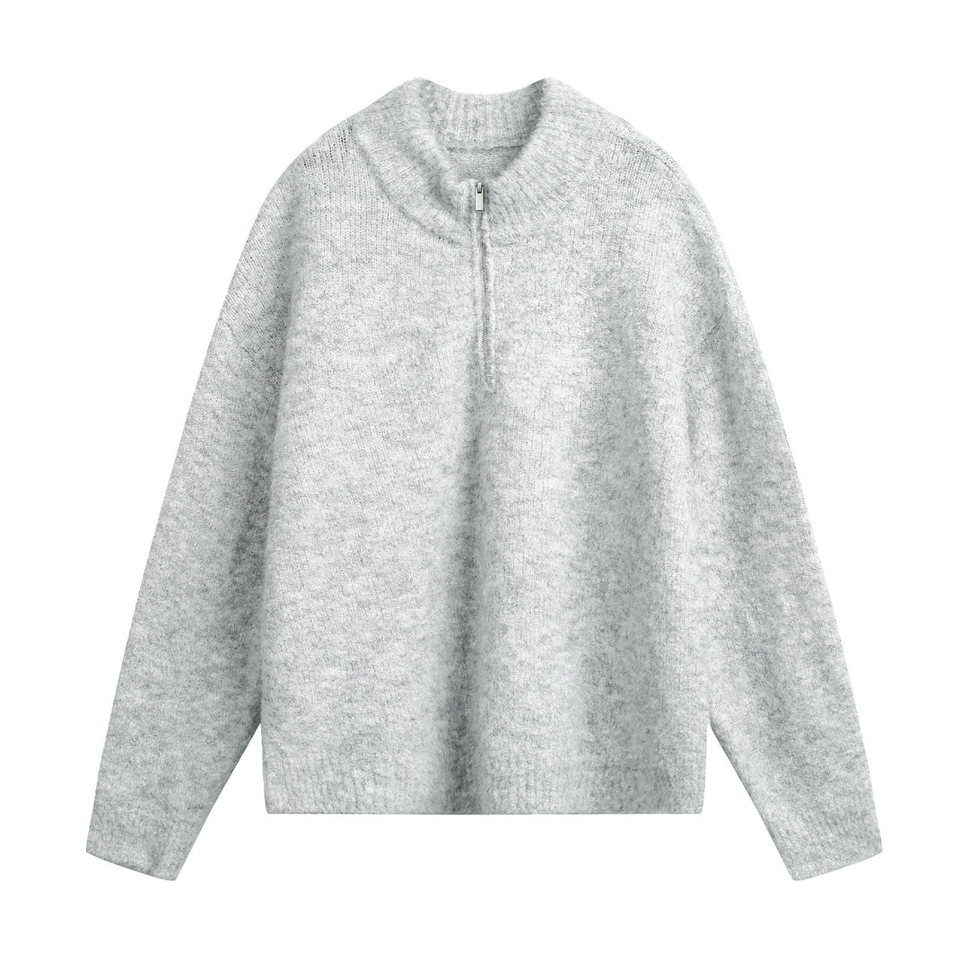 Damen Oversize Wollmix-Pullover mit halbem Reißverschluss Echo Archiv