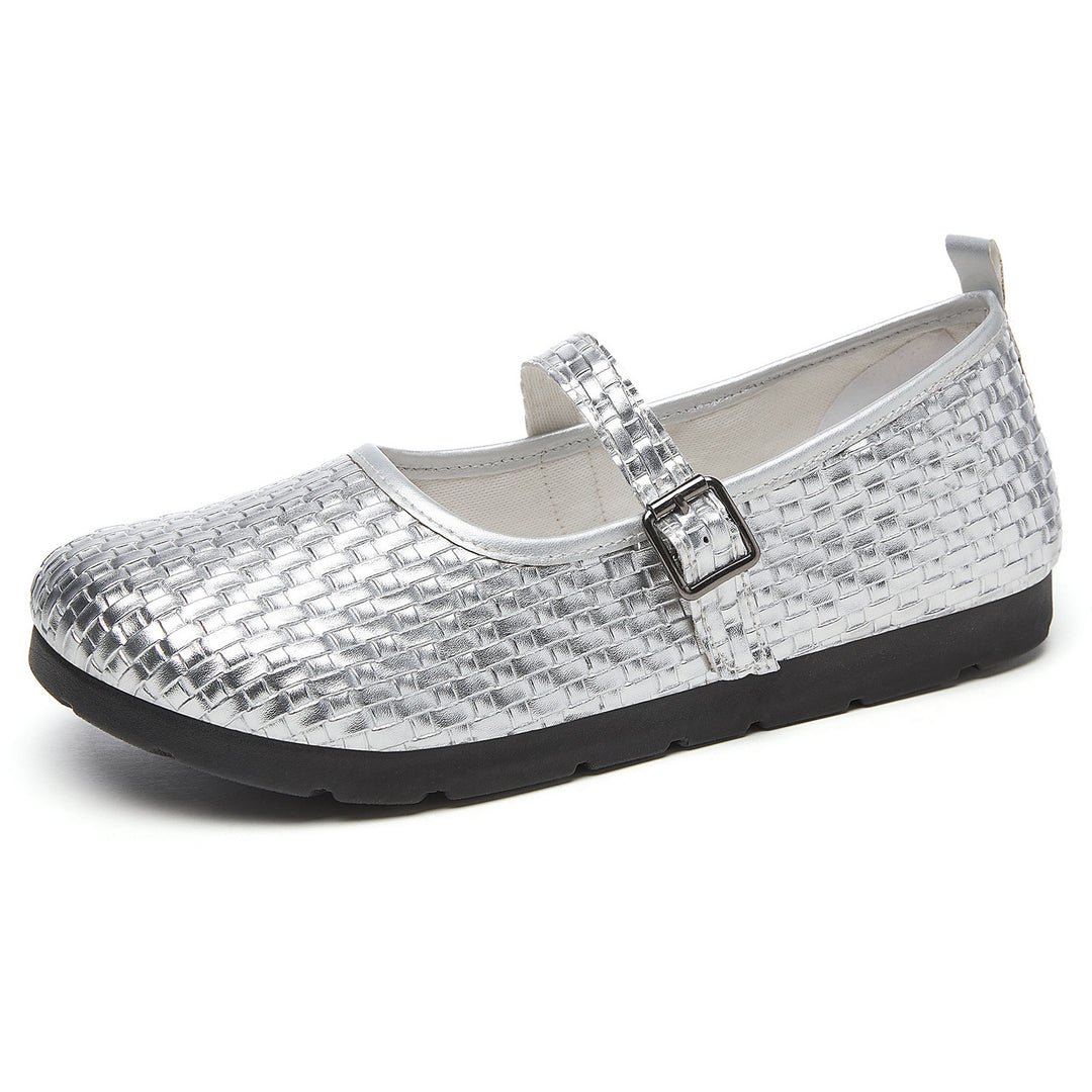 Damen nan Mary-Jane Ballerina-Slipper mit gewebter Oberflächenstruktur, verstellbarem Riemen und stoßdämpfender Leichtsohle Echo Archiv