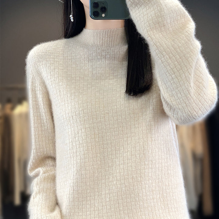 Damen Weicher Boxy-Mockneckpullover im Mohair-Look mit feiner Kastenrippenstruktur Echoarchiv