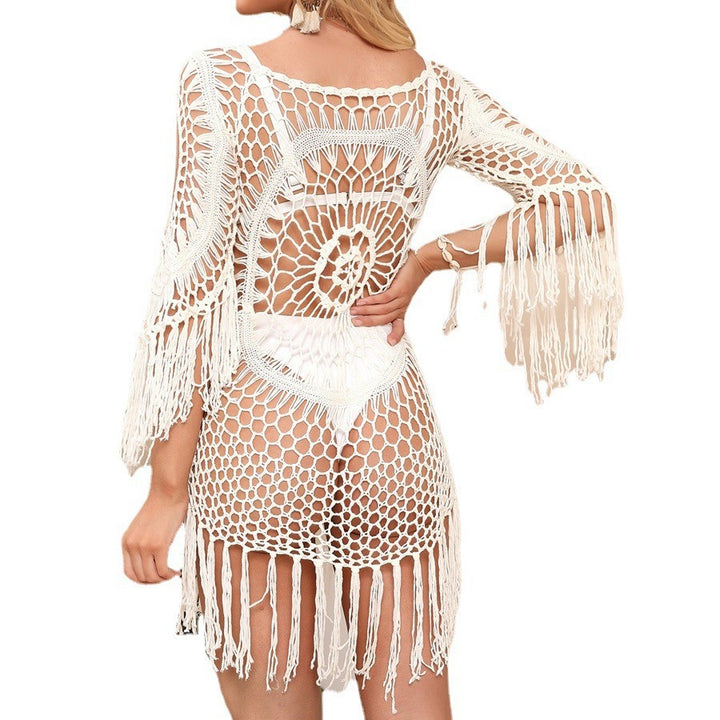 Damen gehäkelter Strand-Kaftan mit fransigen Akzenten Echo Archiv