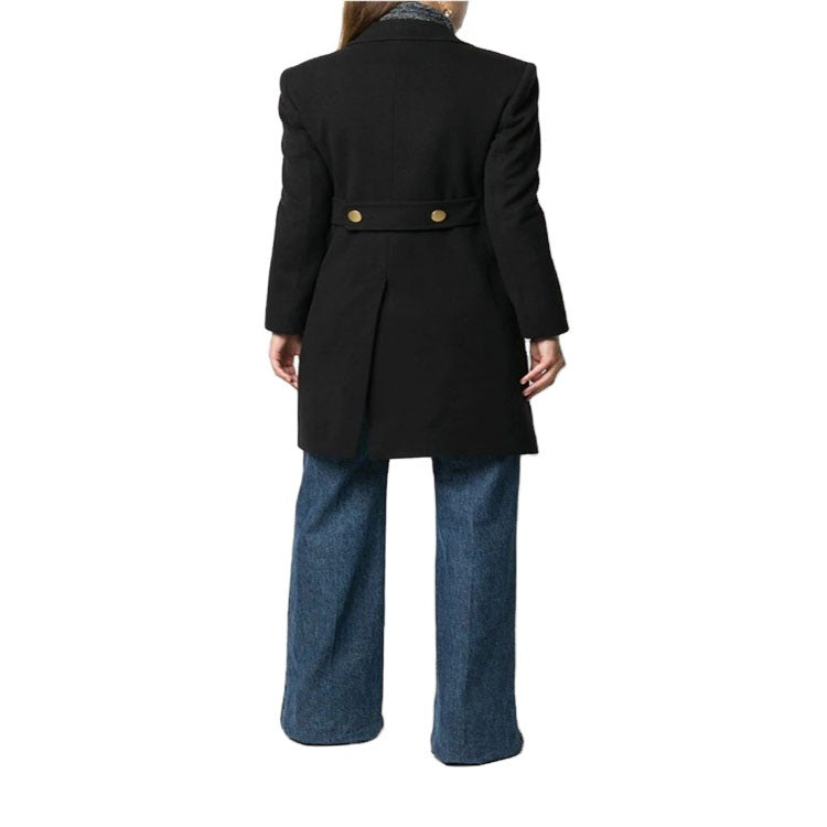 Damen Militärisch-inspirierter Taillierter Longcoat im Tailoring mit dekorativen Metallknöpfen Echoarchiv