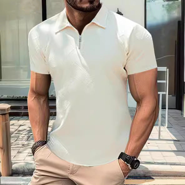 Herren Poloshirt mit kurzem Reißverschluss und strukturiertem Design Echoarchiv