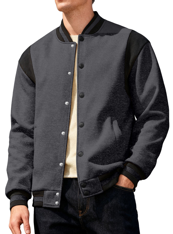 Herren lässige Collegejacke mit Druckknöpfen und elastischen Bündchen Echoarchiv