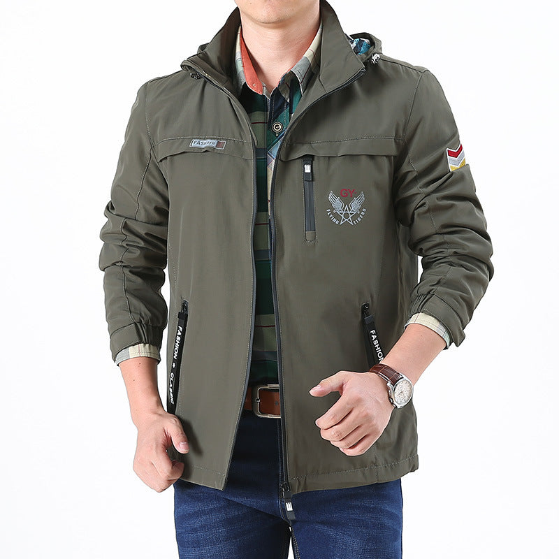 Herren leichte wasserabweisende Softshell-Kapuzenjacke mit Reißverschlusstaschen und Ärmeldetail Echoarchiv