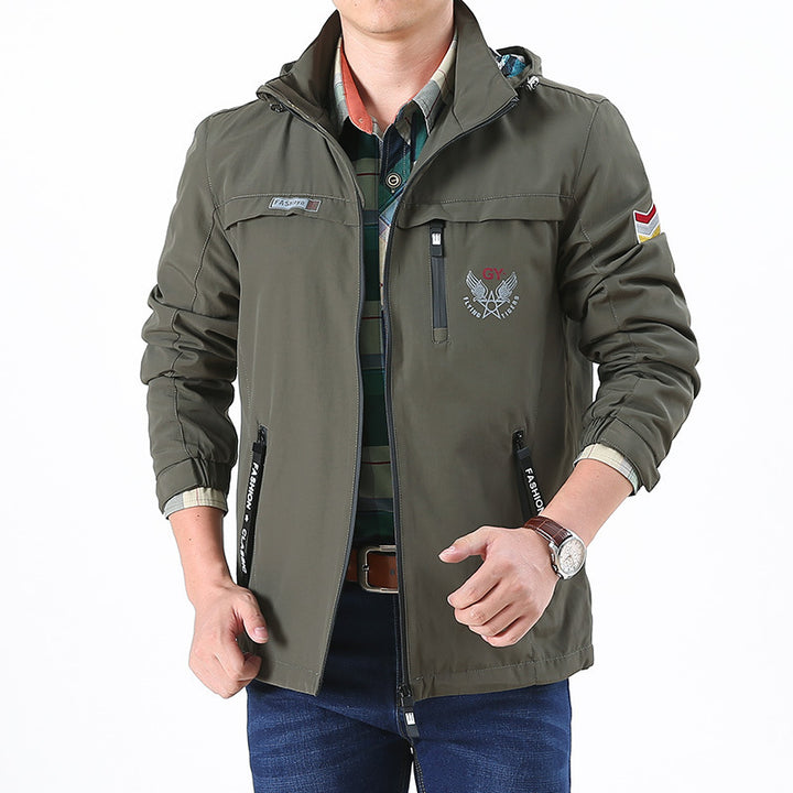 Herren leichte wasserabweisende Softshell-Kapuzenjacke mit Reißverschlusstaschen und Ärmeldetail Echoarchiv