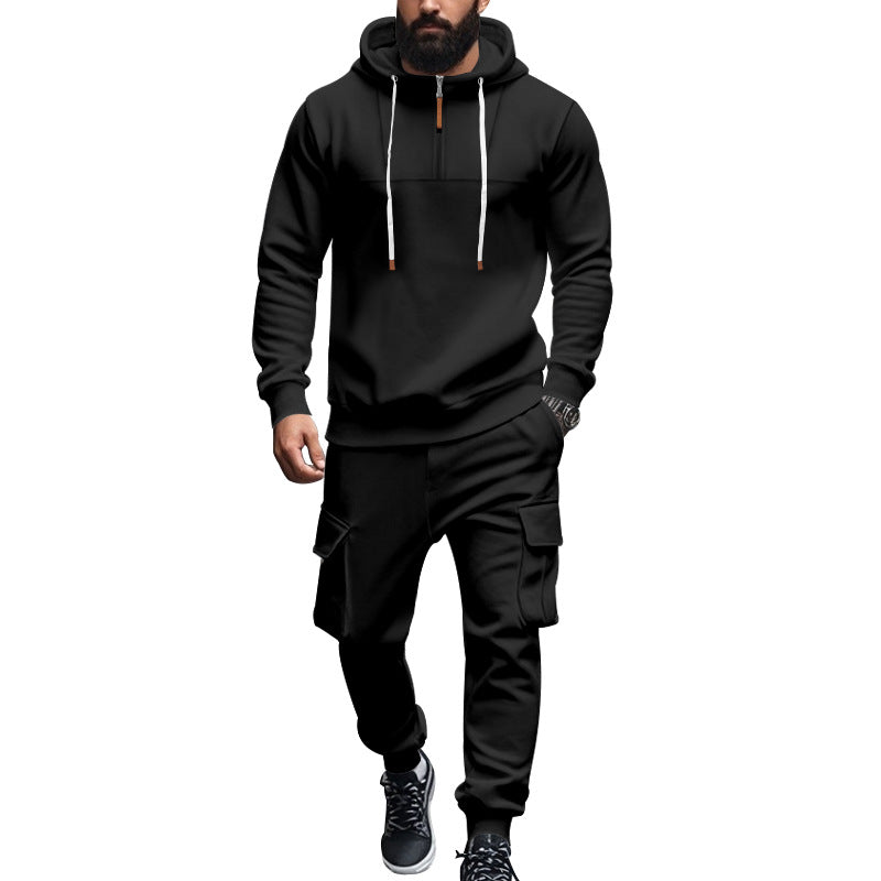 Herren nan Kapuzensweatshirt- und Jogger-Set im Cargo‑Stil mit kurzem Brustreißverschluss und aufgesetzten Klappentaschen Echo Archiv