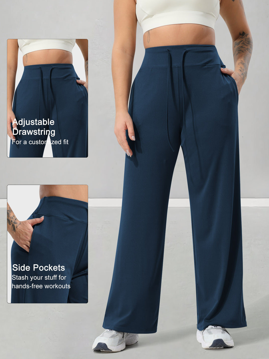 Damen Jogginghose mit hohem Bund, weitem Bein, Kordelzug und Seitentaschen – Avélisse
