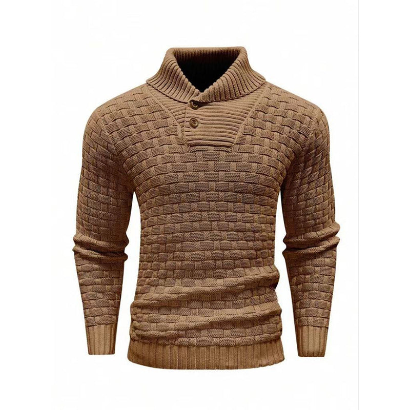 Herren nan strukturierter Strickpullover mit hochschließendem Stehkragen und Zierknopfleiste Echo Archiv