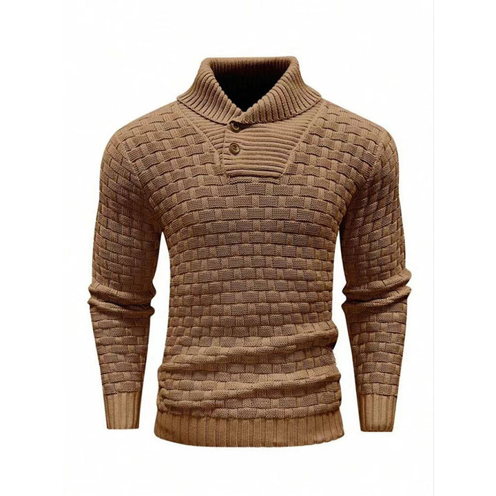 Herren nan strukturierter Strickpullover mit hochschließendem Stehkragen und Zierknopfleiste Echo Archiv