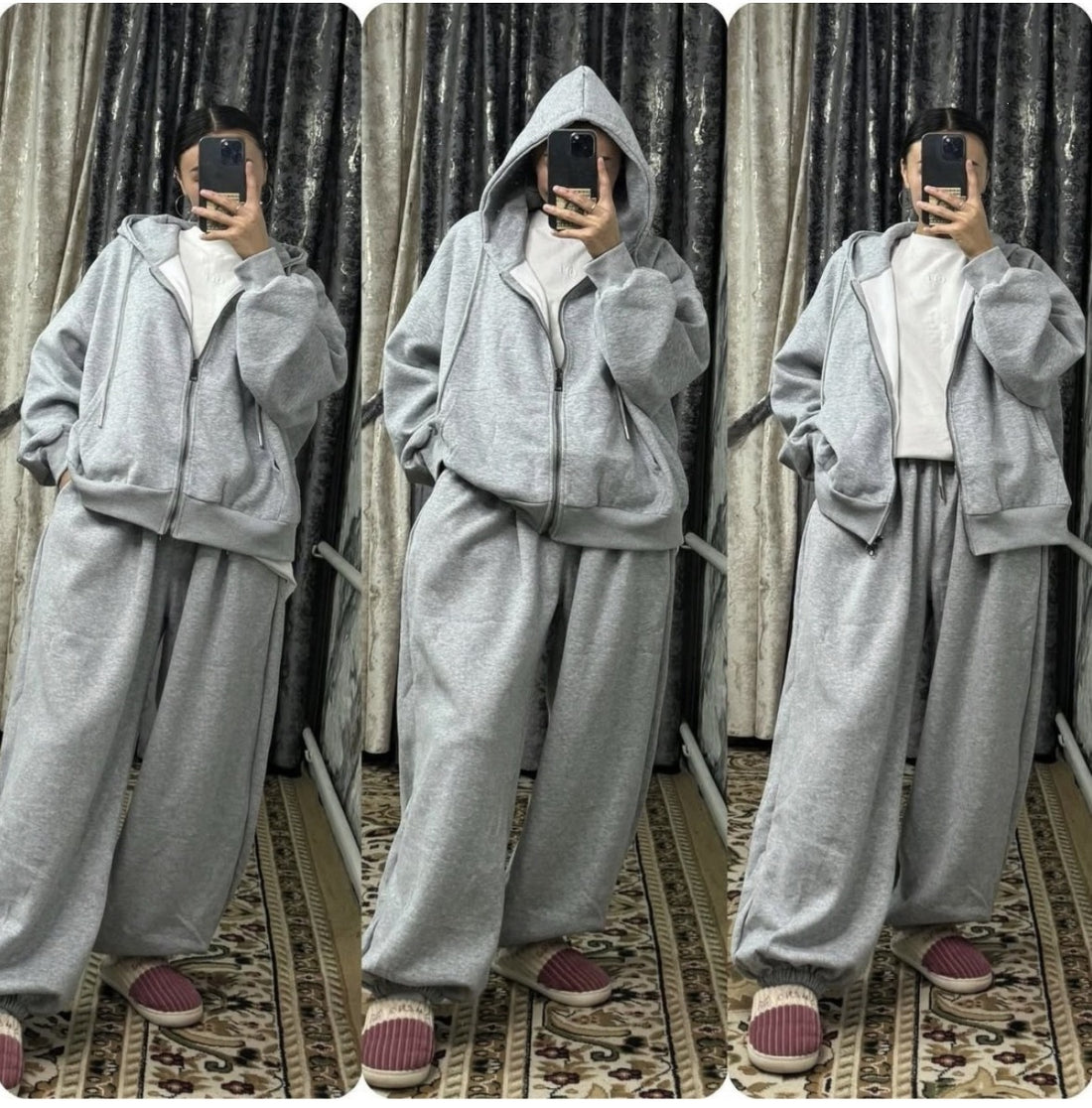 Damen übergroße Kapuzenjacke mit Reißverschluss und weite Jogginghose Lounge Set – Auréline