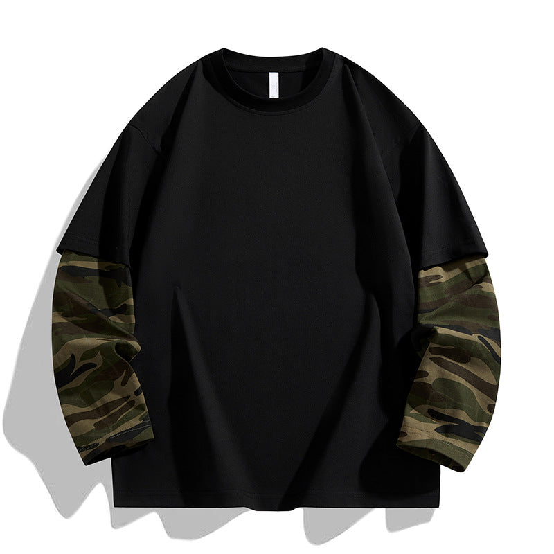 Herren Oversize-Layering‑T-Shirt mit Camouflage‑Ärmeln & Rundhals Echoarchiv