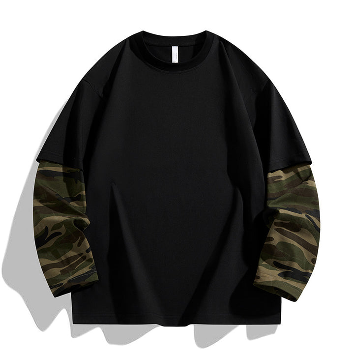 Herren Oversize-Layering‑T-Shirt mit Camouflage‑Ärmeln & Rundhals Echoarchiv
